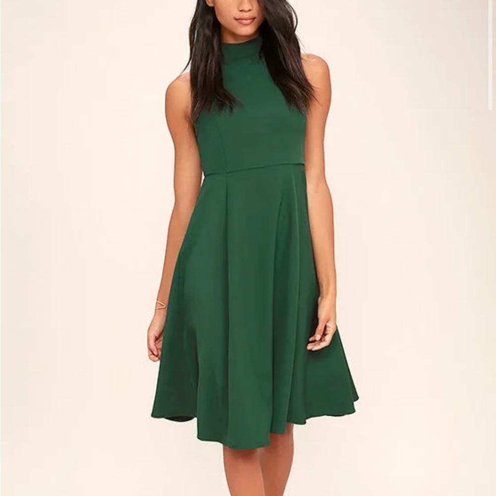 Lulus green a-line mock turtle neck midi dress